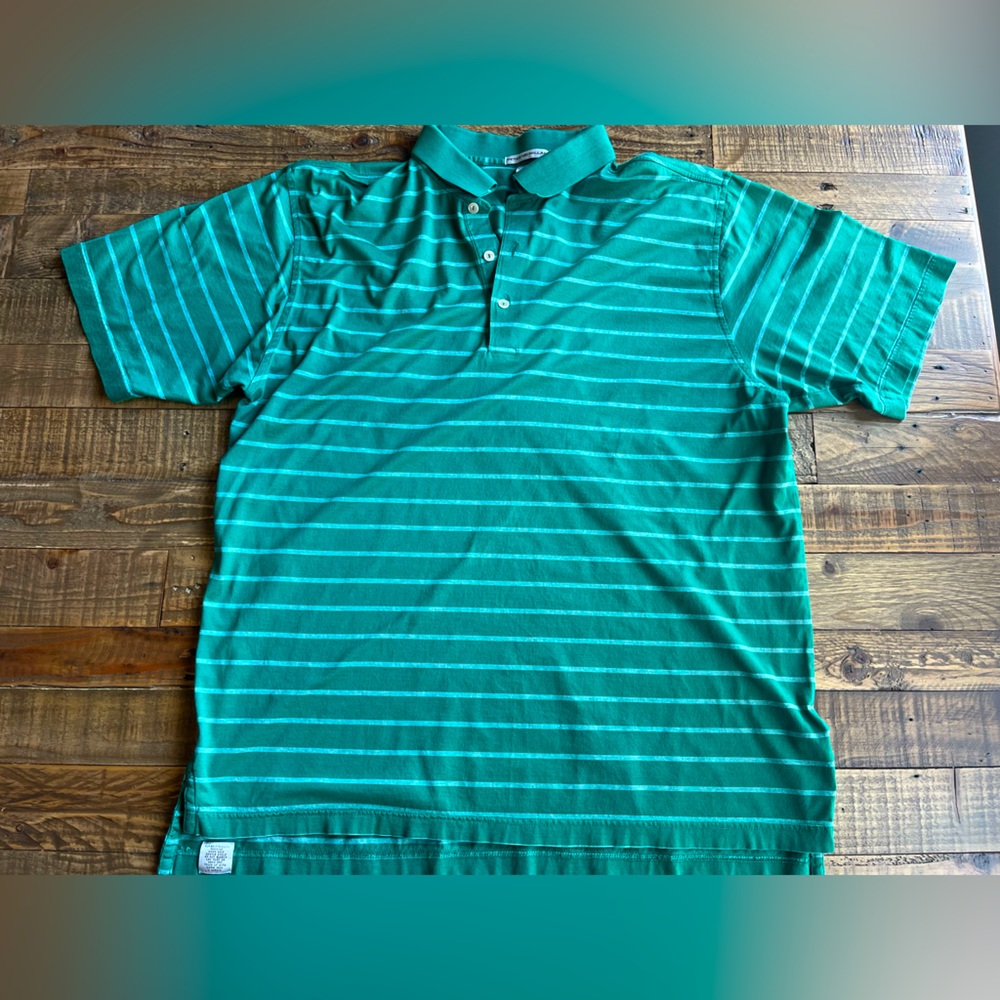 Peter Millar Men’s Golf Shirt Polo Green and White Striped